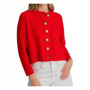 NEW ARCHER CASHMERE nina crewneck cardigan top in lollipop